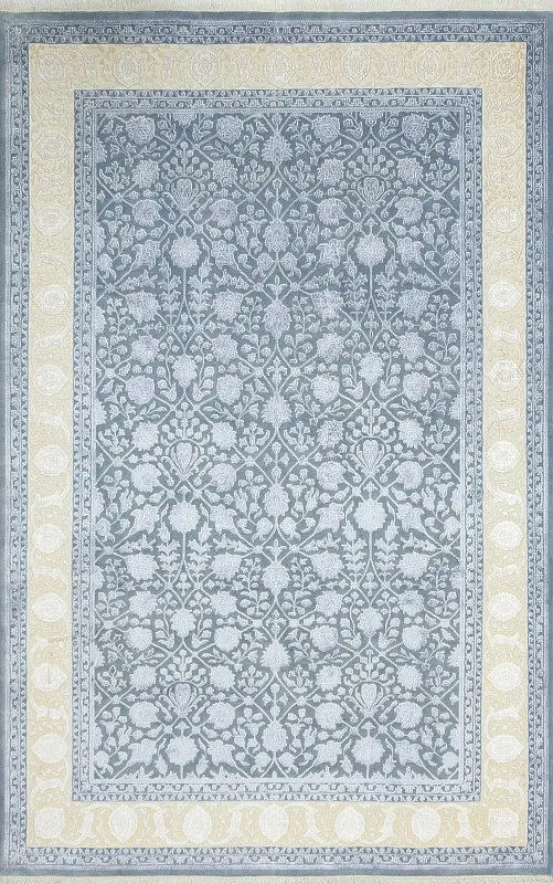 Индийский ковёр из шерсти и шёлка (20-33/14-14/Blue/Ivory/30) 