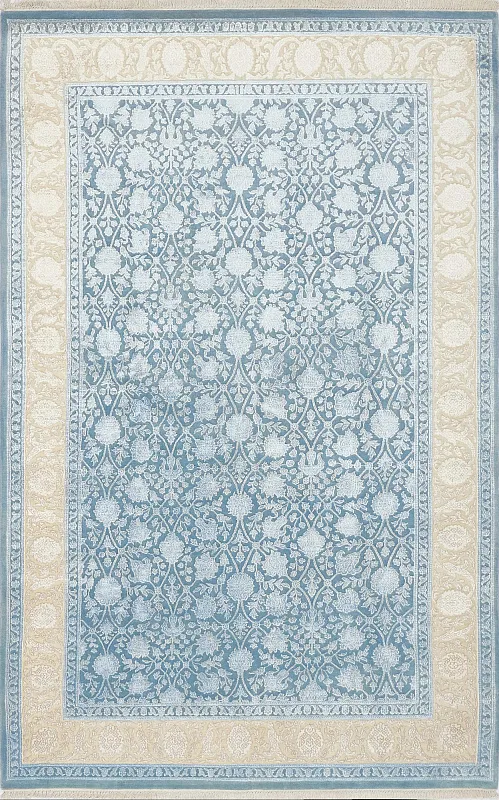 Индийский ковёр из шерсти и шёлка (20-32/14-14/Blue/Ivory/30) 